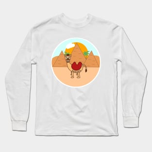 Camel traveling around ancient Egypt and the Giza pyramids Long Sleeve T-Shirt